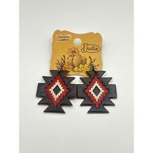 Justin Genuine Leather Southwestern Geometric Drop Earrings Black Red